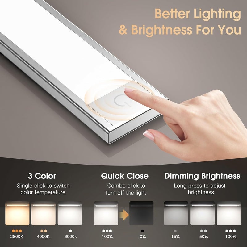 VST 72 LEDs Motion Sensor Lights Indoor 3 Color Temps, Dimmable Under Cabinet Lighting, 1800mAh Rechargeable Step Light, Cordless Night Light for Stair, Wardrobe, Kitchen 2 Pack - Image 2